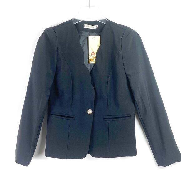 SHI LONG FASHION Black Lettuce Edge Blazer - Picture 1 of 9